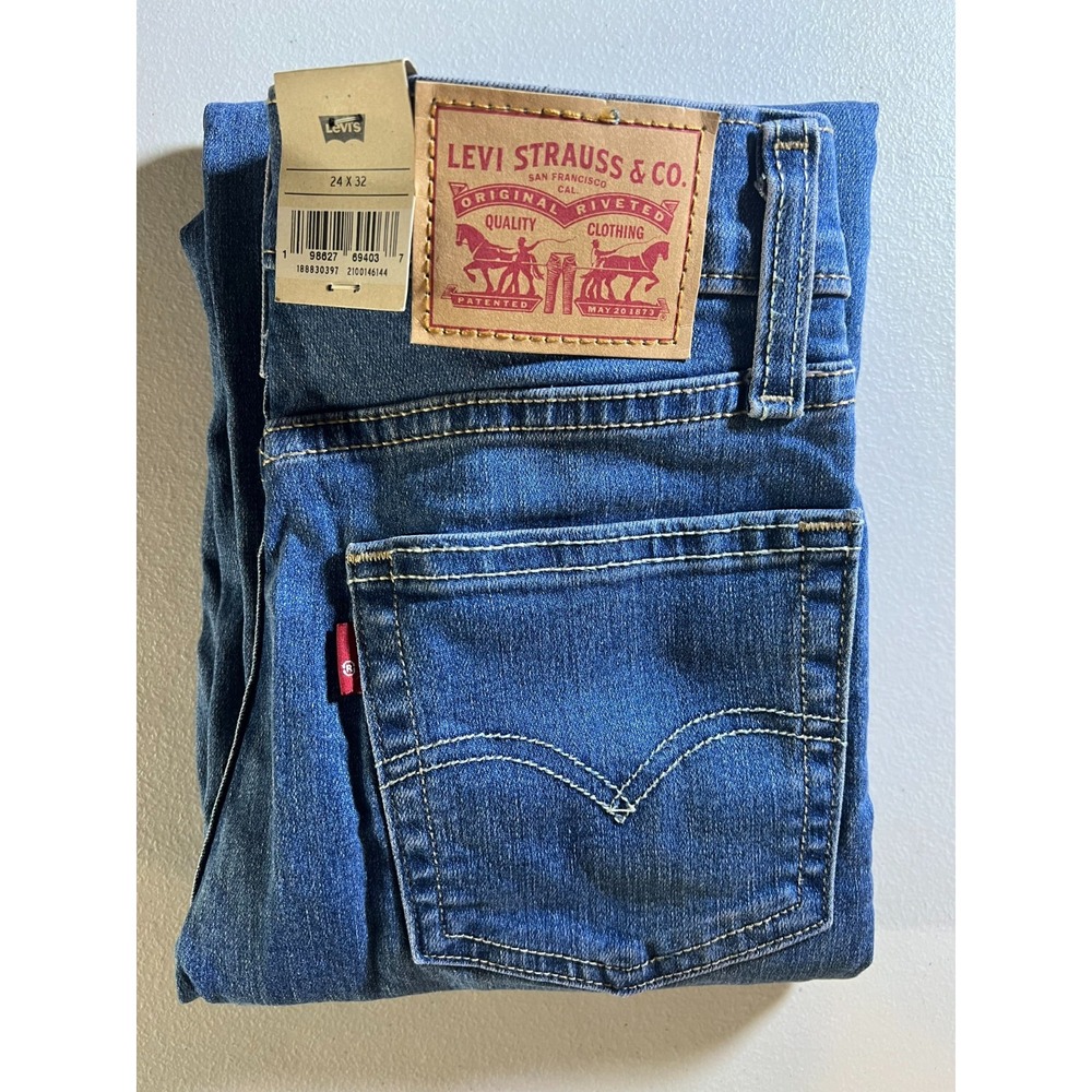 Levis NEW Womens 24x32 724 High Rise Slim Straight Jeans Blue Denim Stretch